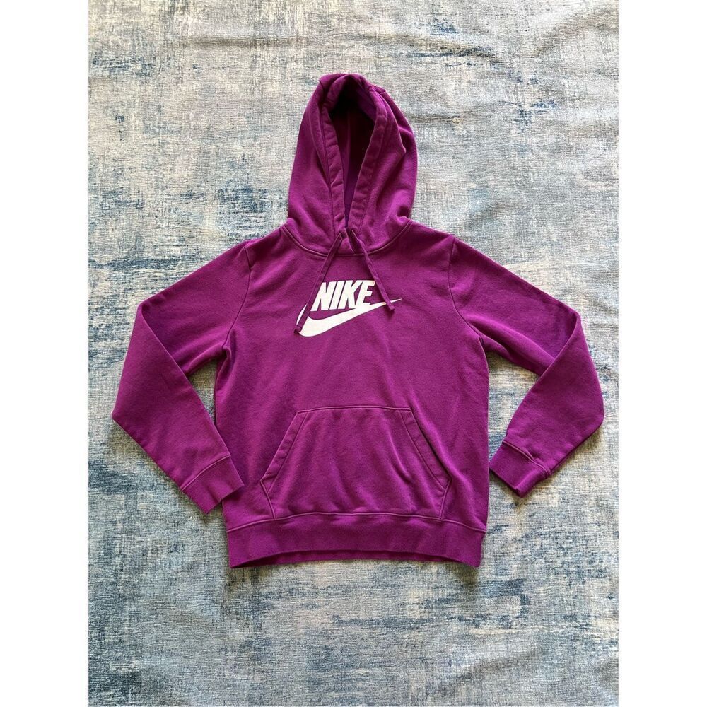 Nike Fuchsia Purple White Logo Club Pullover Fleece Hoodie Women's Small